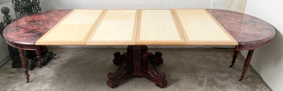 Rare Table Ouvrante à Bandeau En Trompe-l'oeil De Marbre époque Restauration -photo-2