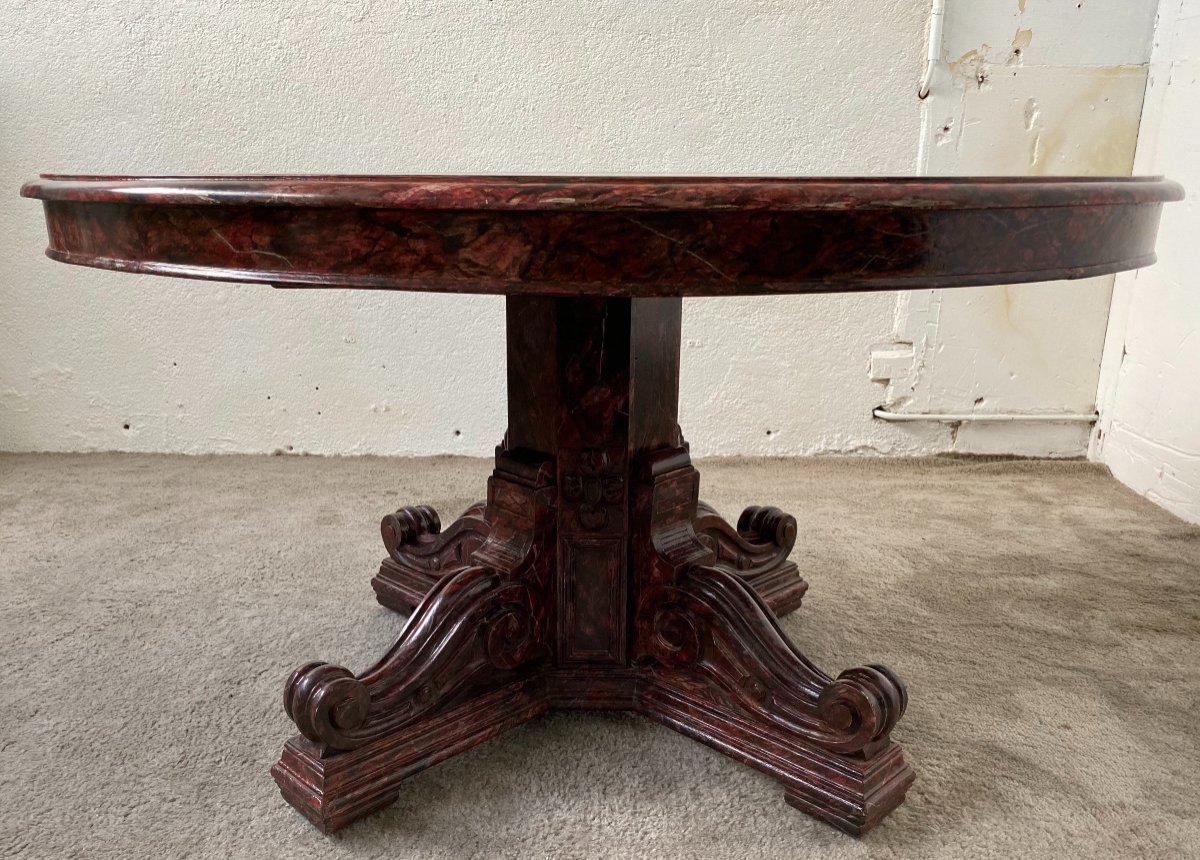 Rare Opening Table With Headband In Trompe-l'oeil Marble Restoration Period-photo-3