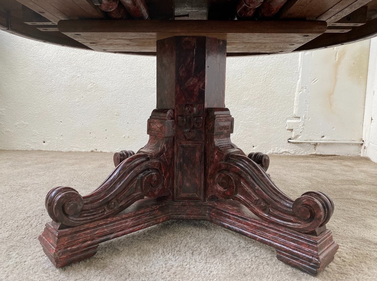 Rare Table Ouvrante à Bandeau En Trompe-l'oeil De Marbre époque Restauration -photo-5