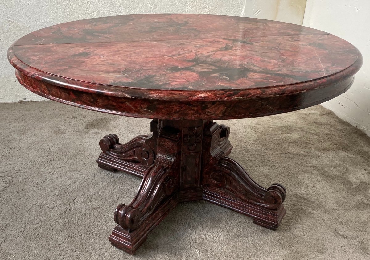 Rare Opening Table With Headband In Trompe-l'oeil Marble Restoration Period