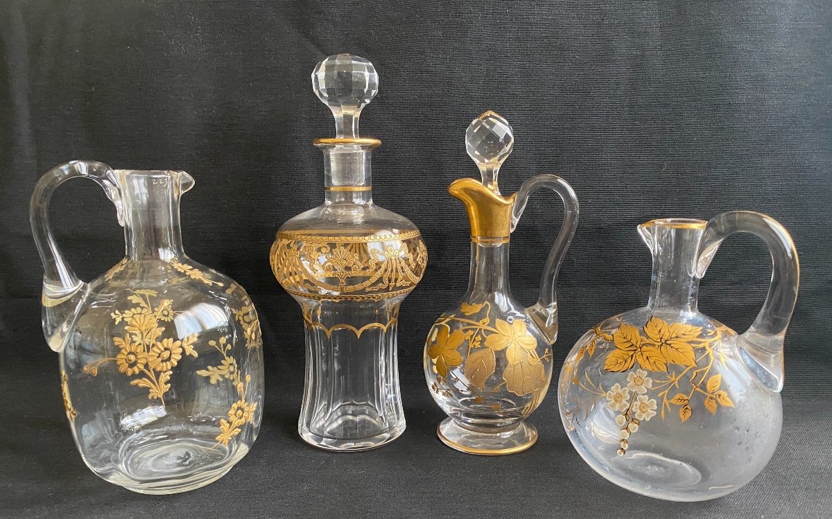 4 Carafes Cristal Baccarat Doré émaillé Fin 19e-photo-4