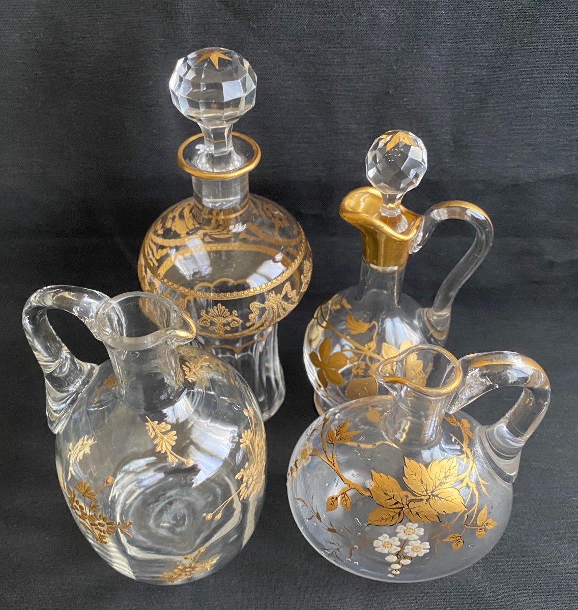 4 Carafes Cristal Baccarat Doré émaillé Fin 19e-photo-1