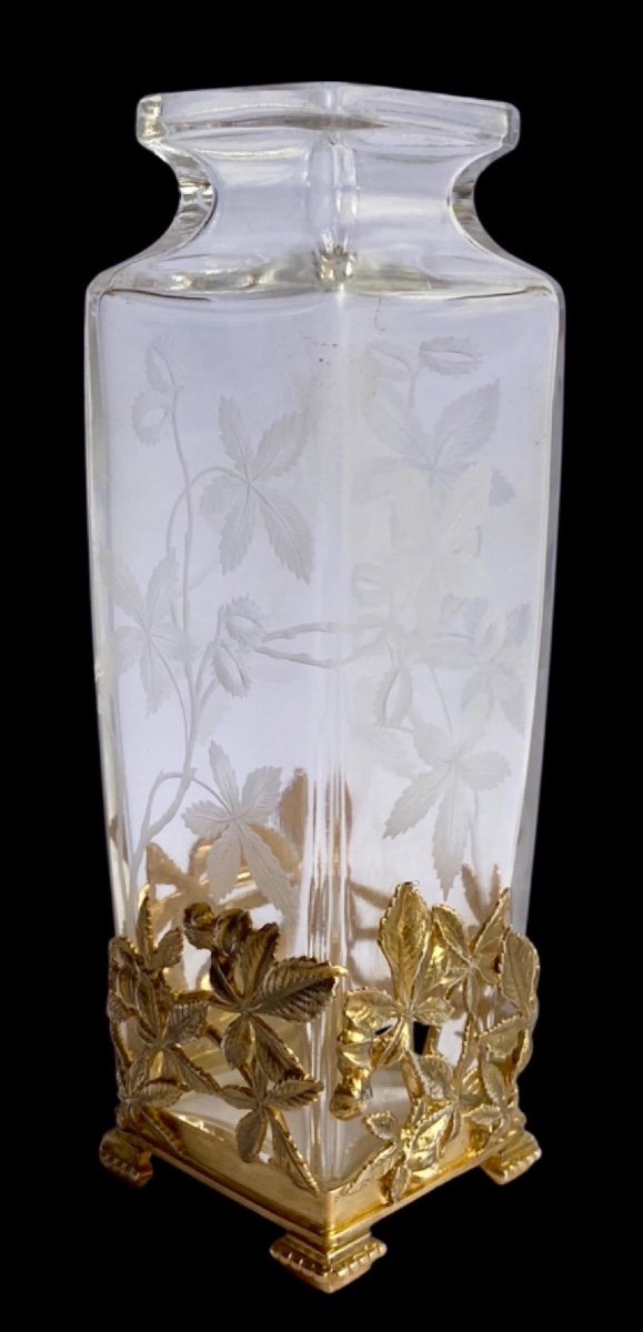 Vase Cristal Baccarat 1895  Gravé En Intaille  Avec Monture En Vermeil Par Antoine Eysen -photo-3