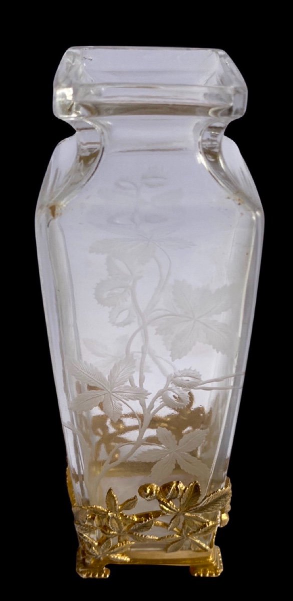 Baccarat Crystal Vase 1895 Engraved Intaglio With Vermeil Mount By Antoine Eysen-photo-4