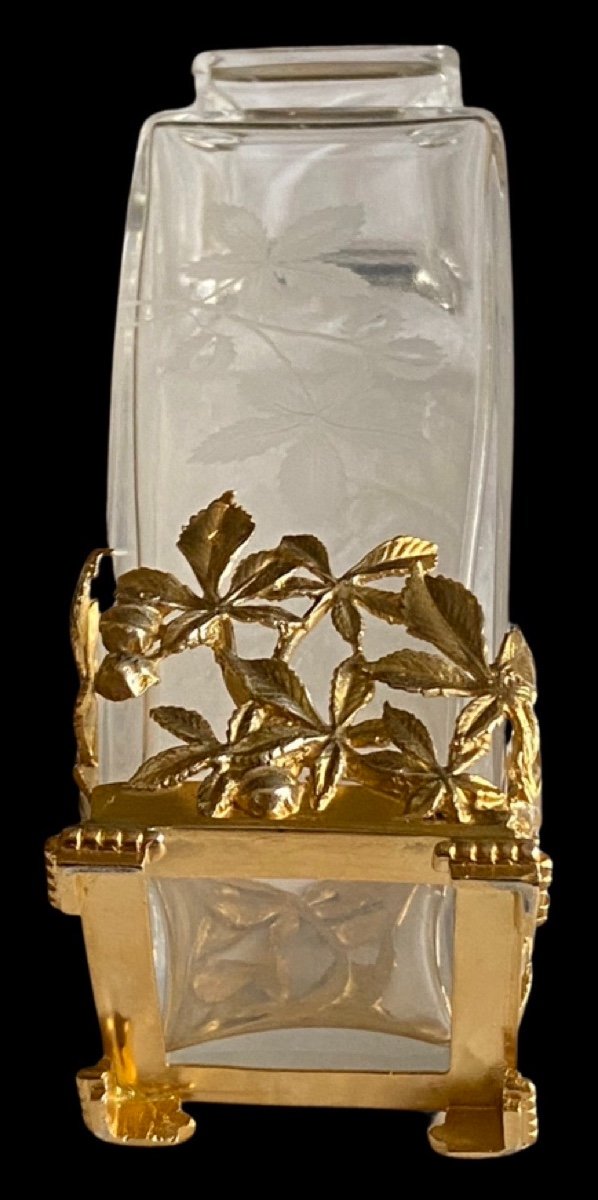 Vase Cristal Baccarat 1895  Gravé En Intaille  Avec Monture En Vermeil Par Antoine Eysen -photo-2