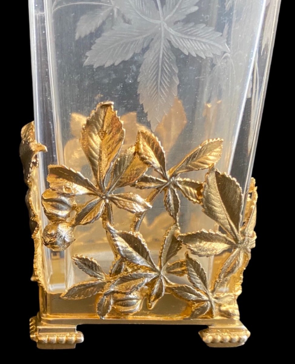 Baccarat Crystal Vase 1895 Engraved Intaglio With Vermeil Mount By Antoine Eysen-photo-5