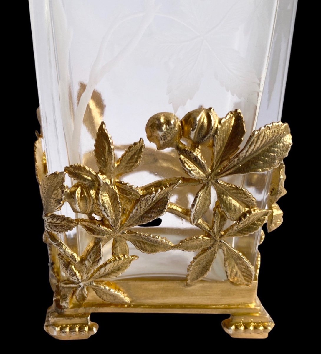 Baccarat Crystal Vase 1895 Engraved Intaglio With Vermeil Mount By Antoine Eysen-photo-7