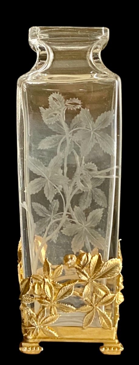 Vase Cristal Baccarat 1895  Gravé En Intaille  Avec Monture En Vermeil Par Antoine Eysen 