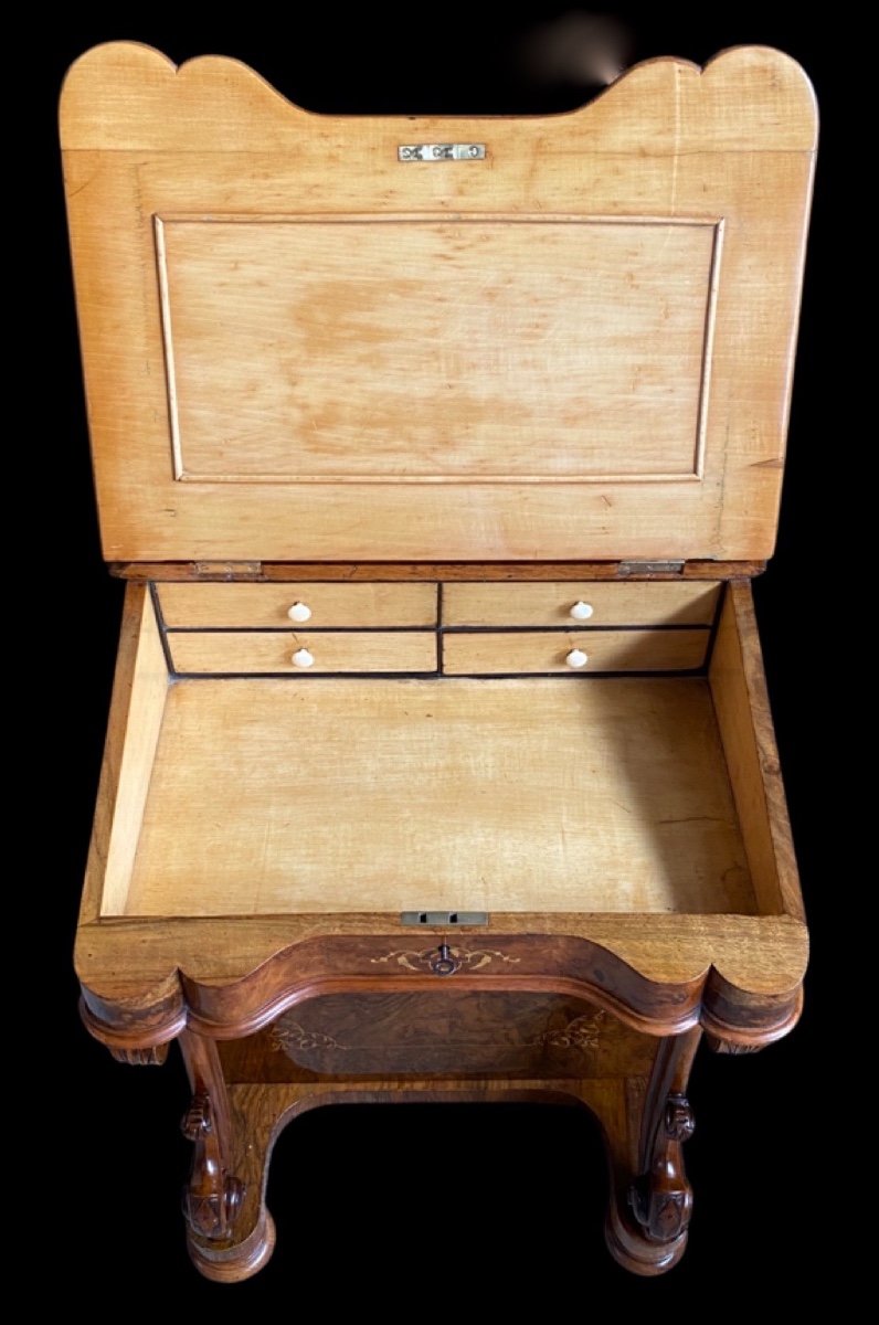 Bureau Davenport En Ronce De Noyer Et Marqueterie De Citronnier époque XIXe Vers 1880-photo-4