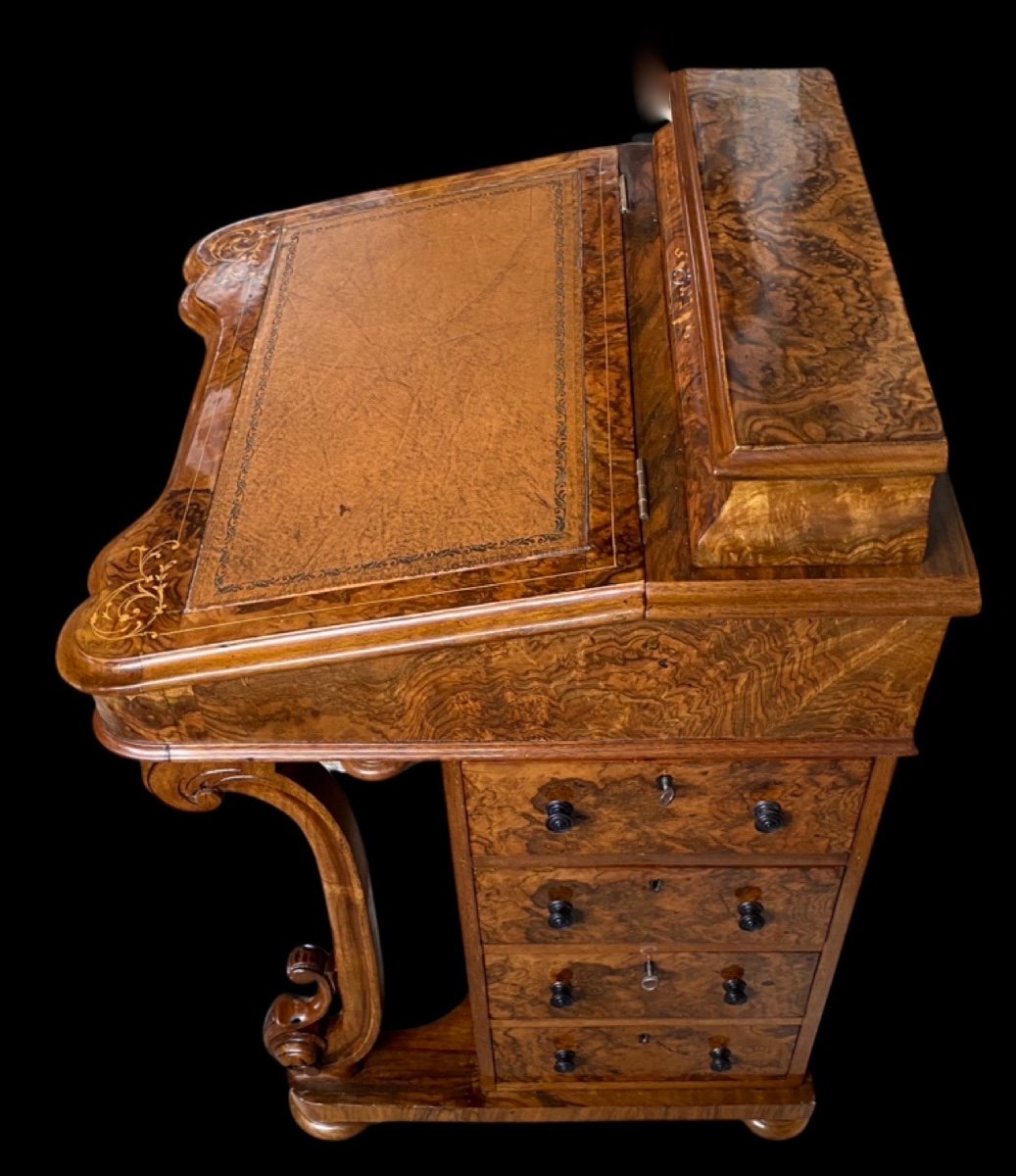 Bureau Davenport En Ronce De Noyer Et Marqueterie De Citronnier époque XIXe Vers 1880-photo-2