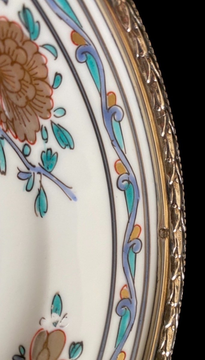 Belle Assiette Porcelaine Manufacture Samson Avec Bordure Argent Massif époque 19e Siècle-photo-4