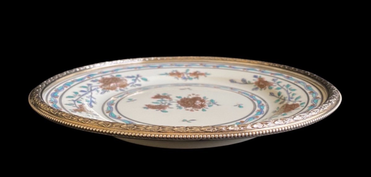 Belle Assiette Porcelaine Manufacture Samson Avec Bordure Argent Massif époque 19e Siècle-photo-2