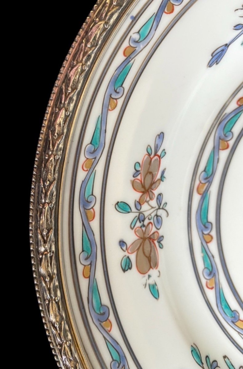 Belle Assiette Porcelaine Manufacture Samson Avec Bordure Argent Massif époque 19e Siècle-photo-3