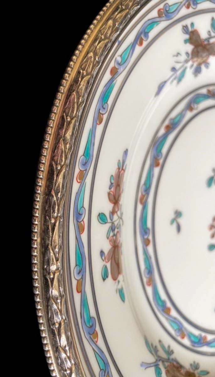 Belle Assiette Porcelaine Manufacture Samson Avec Bordure Argent Massif époque 19e Siècle-photo-4