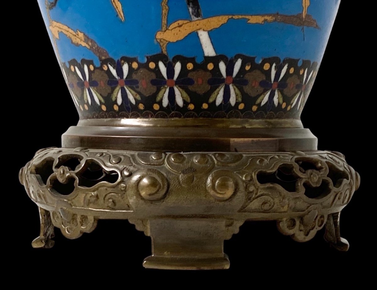 Lampe En Bronze Et Emaux Cloisonnés Du Japon époque Napoléon III-photo-4