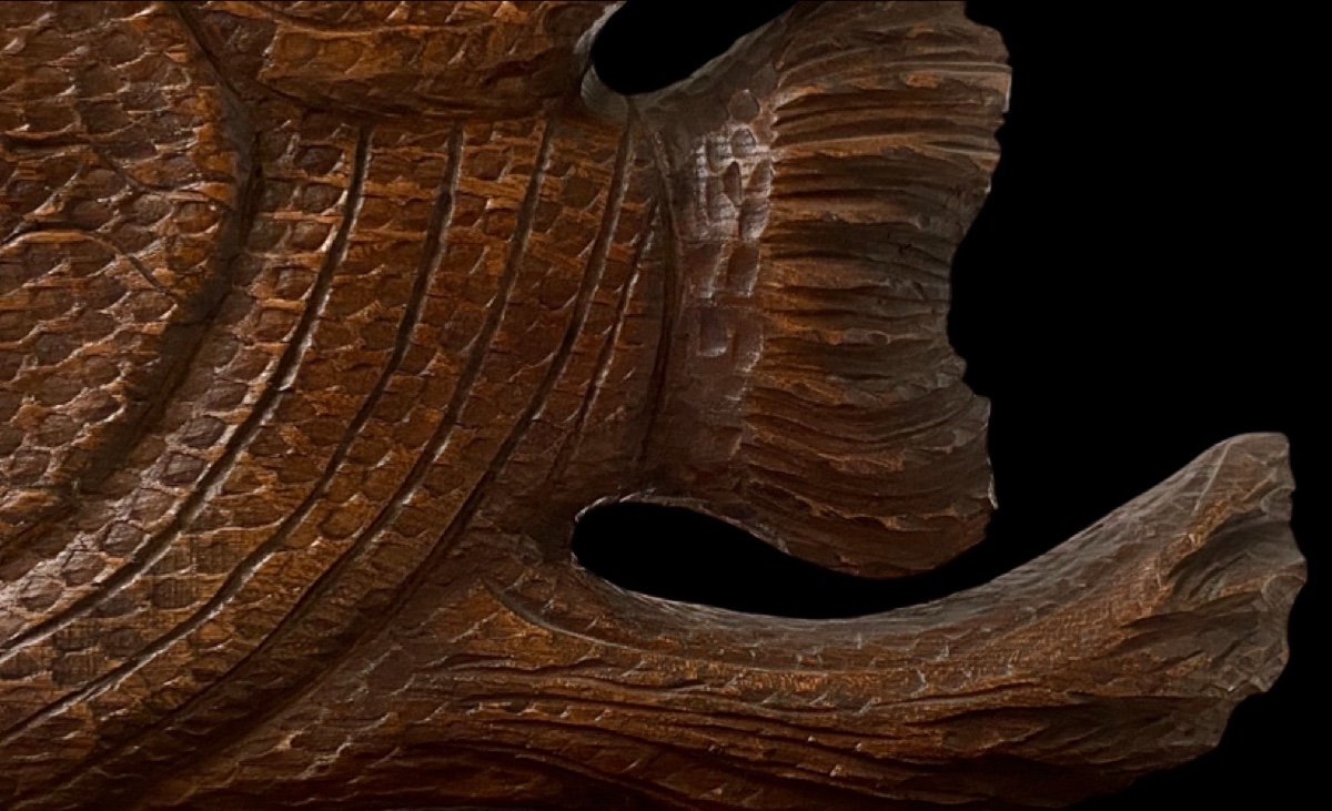 Très Grand Okimono Du Japon époque Meiji En Bois Sculpté Et Verre à Décor De Carpe Koï-photo-3