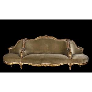 Very Large Ceremonial Sofa In Golden Wood With Confidents, Napoleon III Period