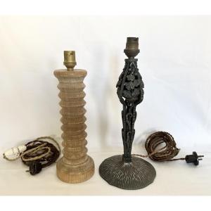 2 Pieds De Lampes Anciens Dudouyt  époque 1940 Et Fer époque 1910