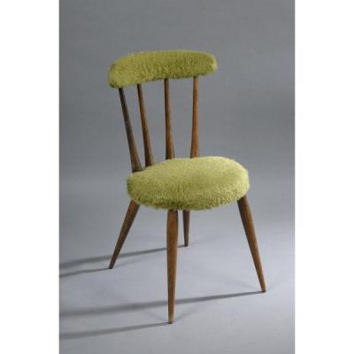 Paire De Chaises Moumoute époque 1960 Pieds Bois Cérusé