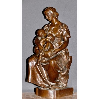 Beautiful Group Bronze Maternity Signed By Paul Dubois 19th Time