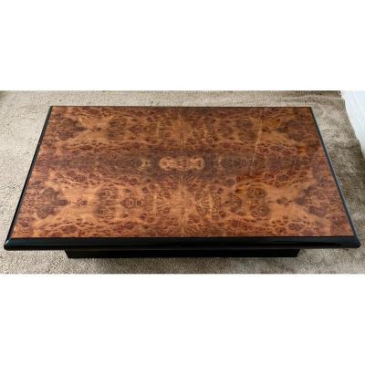 Beautiful 80s Jean-pierre Mesmin Design Coffee Table In Elm Burl And Lacquered Wood