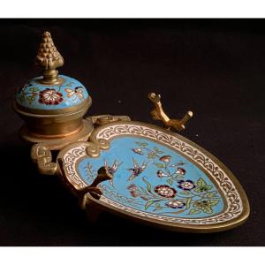 Beautiful Inkwell In Cloisonne Enamels And Gilt Bronze Napoleon III Period