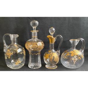 4 Enamelled Golden Baccarat Crystal Decanters Late 19th