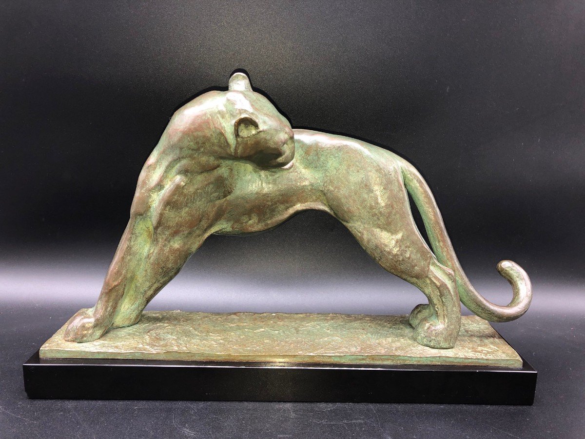 Bronze By André Vincent-becquerel (1893-1981): "feline Toilet"-photo-2