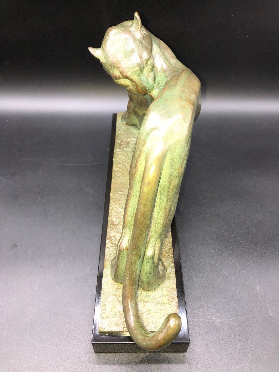Bronze By André Vincent-becquerel (1893-1981): "feline Toilet"-photo-4