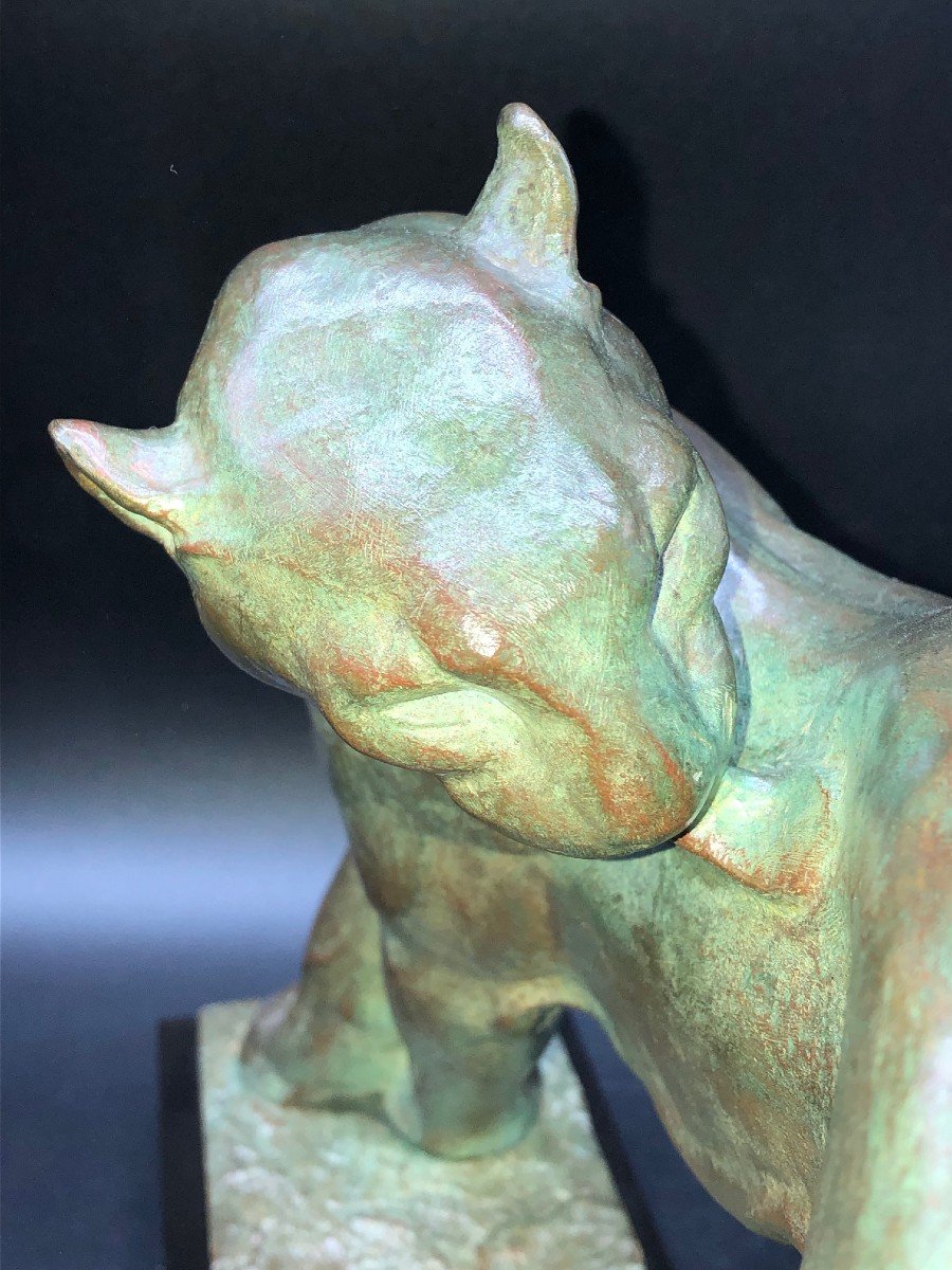 Bronze By André Vincent-becquerel (1893-1981): "feline Toilet"-photo-5