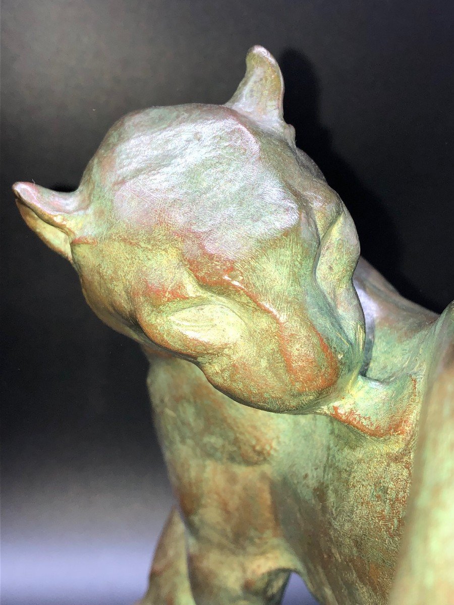Bronze By André Vincent-becquerel (1893-1981): "feline Toilet"-photo-6