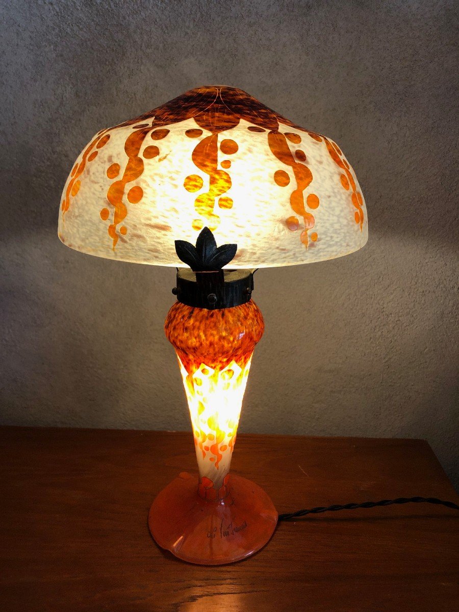Lampe Champignon Le Verre Français Décor Dit " Rubaniers "-photo-2