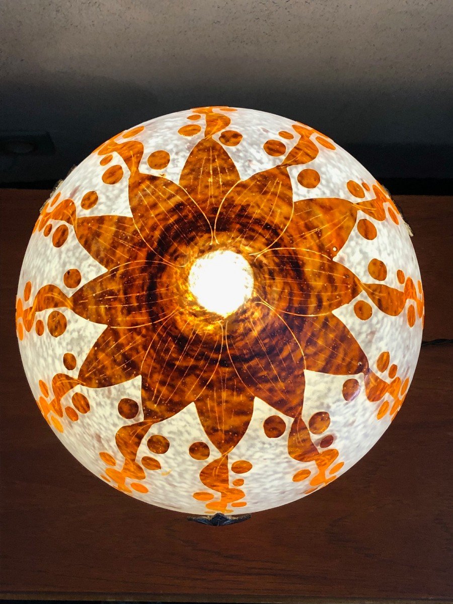 Lampe Champignon Le Verre Français Décor Dit " Rubaniers "-photo-2