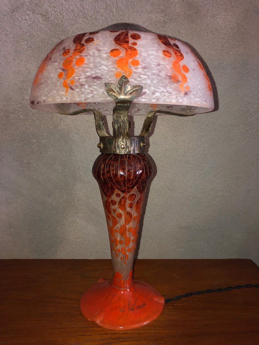 Lampe Champignon Le Verre Français Décor Dit " Rubaniers "-photo-4