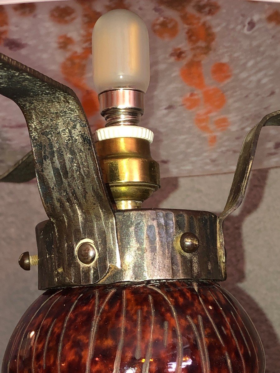 Lampe Champignon Le Verre Français Décor Dit " Rubaniers "-photo-6