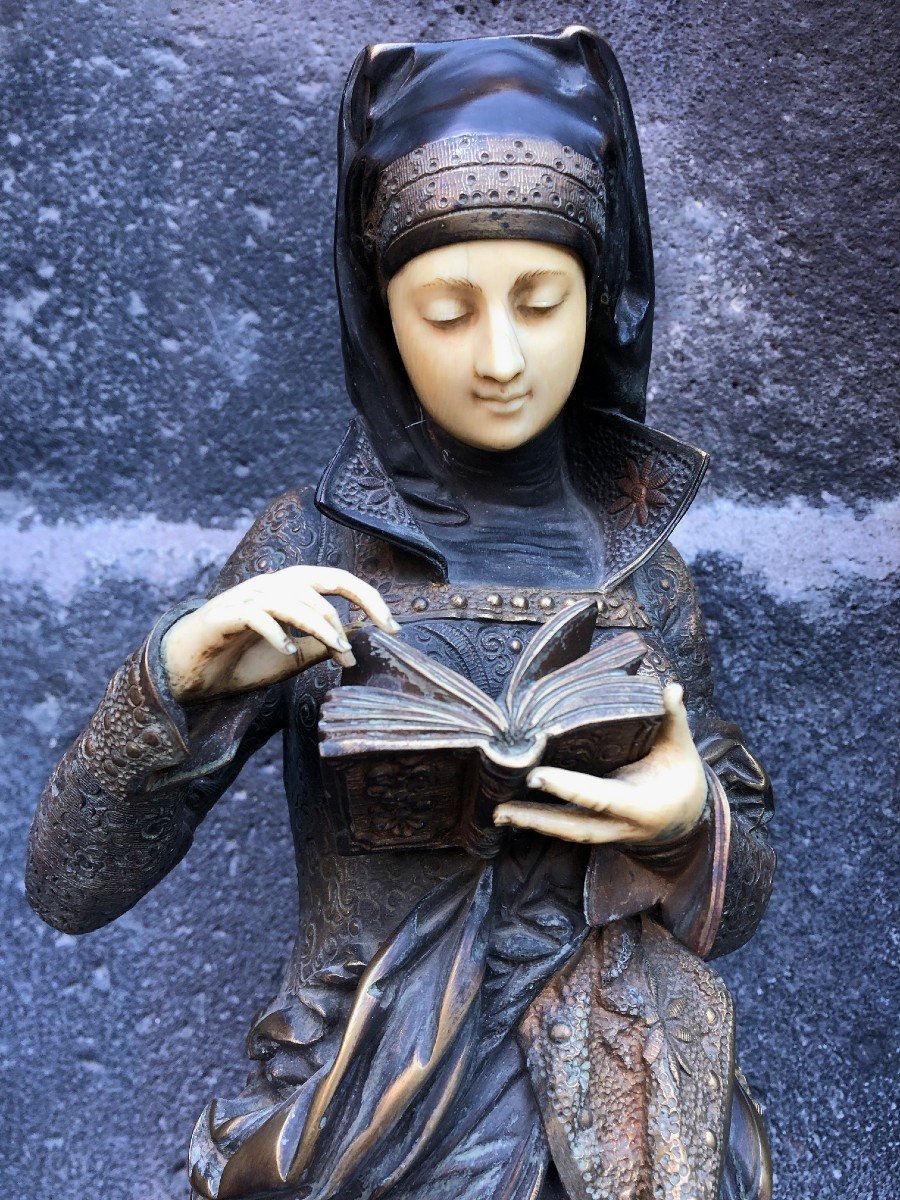 Sculpture Cryséléphantine " La Liseuse " Albert -ernest Carrier Belleuse "(1824-1887)-photo-4