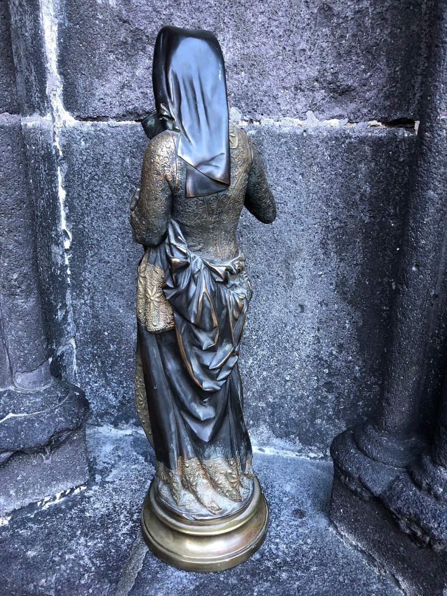 Sculpture Cryséléphantine " La Liseuse " Albert -ernest Carrier Belleuse "(1824-1887)-photo-4