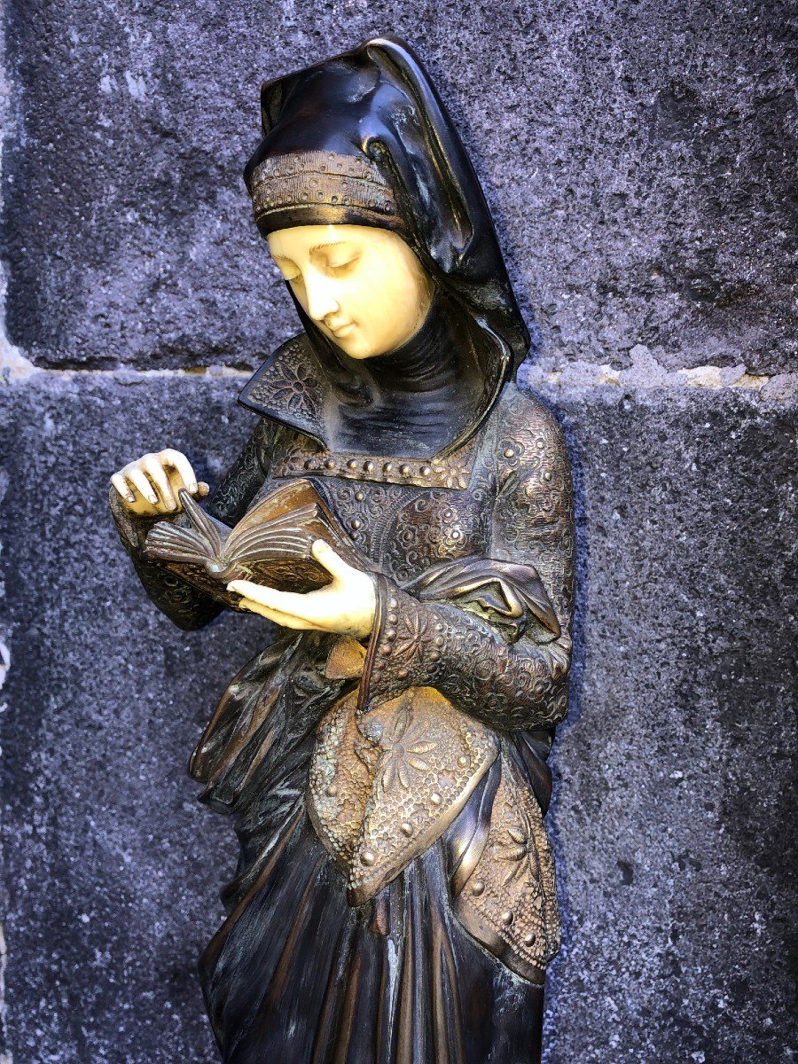 Sculpture Cryséléphantine " La Liseuse " Albert -ernest Carrier Belleuse "(1824-1887)-photo-7