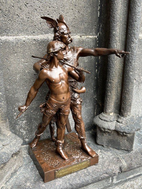 Bronze Patiné "Vercingetorix et Jeune Gaulois"-photo-3