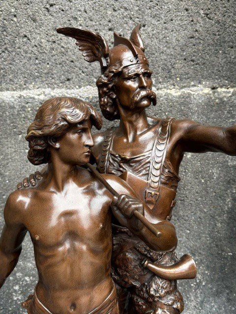 Bronze Patiné "Vercingetorix et Jeune Gaulois"-photo-4