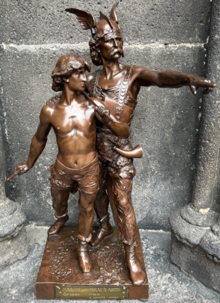 Bronze Patiné "Vercingetorix et Jeune Gaulois"