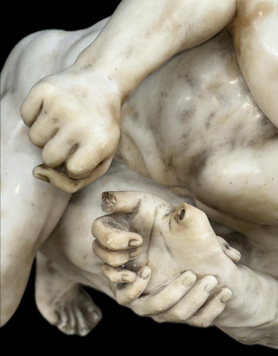 Importante sculpture  Marbre " les Lutteurs "  vers 1860-photo-4