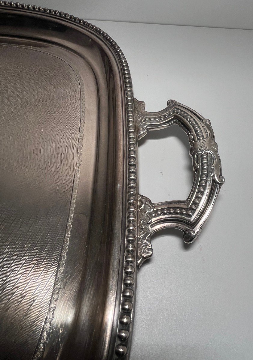 Ancien Grand Plateau En Métal Argenté Du 19ème Siècle Art Déco 74,5cm De Long-photo-3