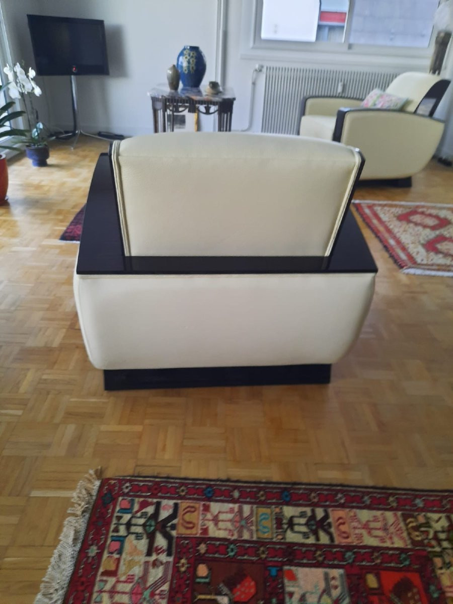Pair Of Art Deco Club Armchairs In Macassar Leather -photo-5