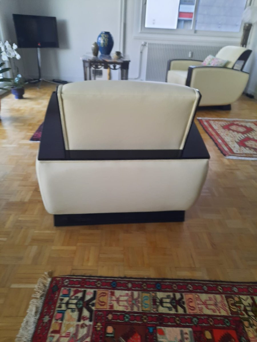 Pair Of Art Deco Club Armchairs In Macassar Leather -photo-7