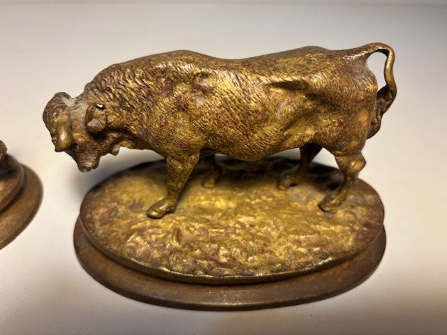 Paire de bronzes dorés Vache / Taureau-photo-5
