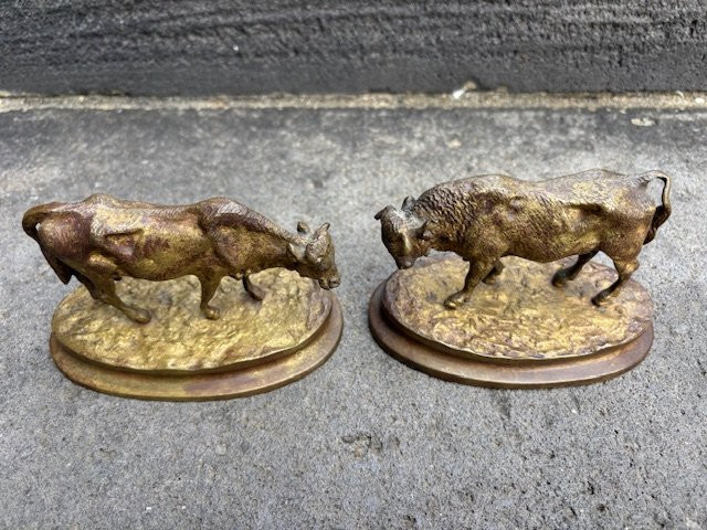 Paire de bronzes dorés Vache / Taureau-photo-6