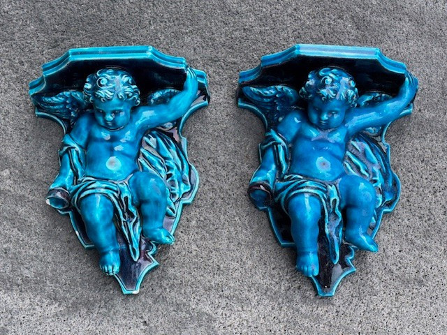 Eugène Victor Collinot  paire de consoles Putti / Angelots céramique