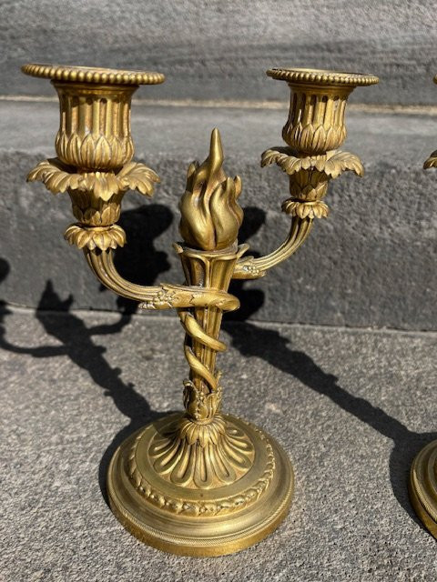 Paire de Candélabres  Abel Eugène Hazart ( 1838- 1891 )-photo-3