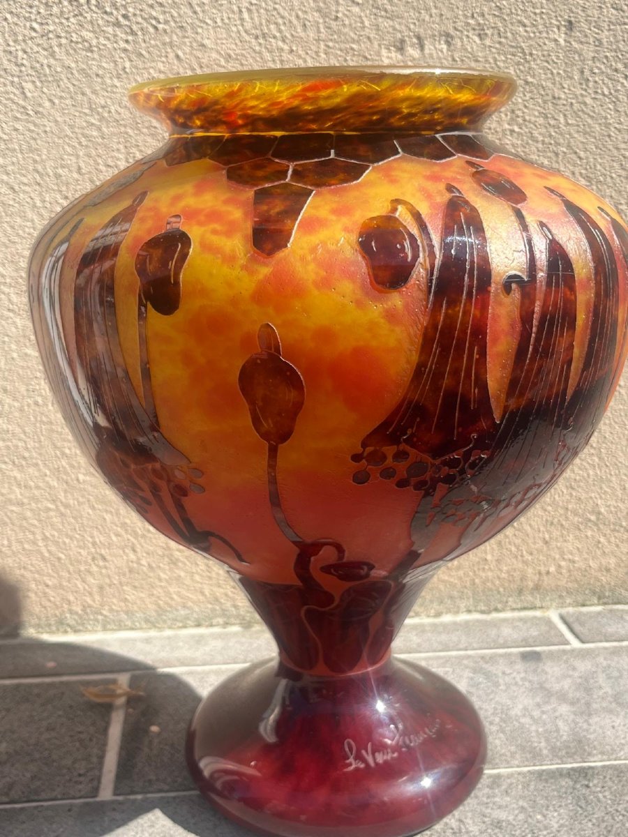 Important Vase Signed: "le Verre Français" Decorated With Campanules Around 1922-1925. -photo-4